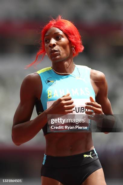Shaunae Miller-Uibo of Team Bahamas competes in round one of the Women's 200m heats on day ten of the Tokyo 2020 Olympic Games at Olympic Stadium on...
