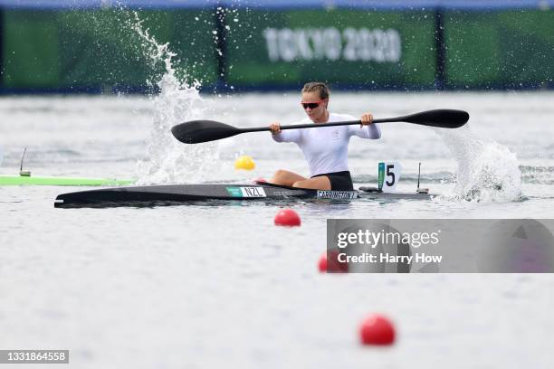 Lisa Carrington of Team New Zealand competes during Women's Kayak Single 200m Heat 5 on day ten of the Tokyo 2020 Olympic Games at Sea Forest...