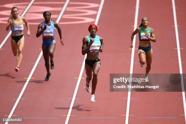 Shaunae Miller-Uibo of Team Bahamas competes in round one of the Women's 200m heats on day ten of the Tokyo 2020 Olympic Games at Olympic Stadium on...