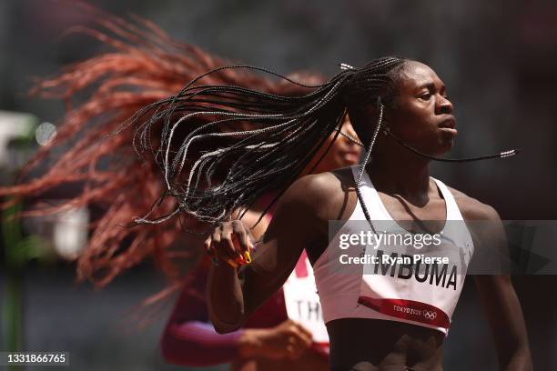 Christine Mboma of Team Namibia competes in round one of the Women's 200m heats on day ten of the Tokyo 2020 Olympic Games at Olympic Stadium on...