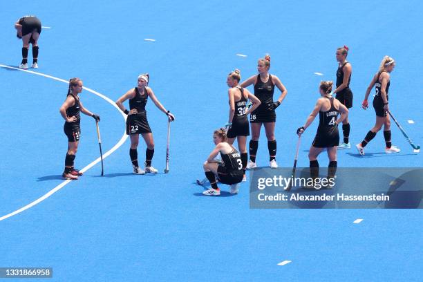 Team Germany looks on after losing 3-0 after the Women's Quarterfinal match between Germany and Argentina on day ten of the Tokyo 2020 Olympic Games...