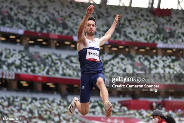 Miltiadis Tentoglou of Team Greece competes in the Men's Long Jump Final on day ten of the Tokyo 2020 Olympic Games at Olympic Stadium on August 02,...