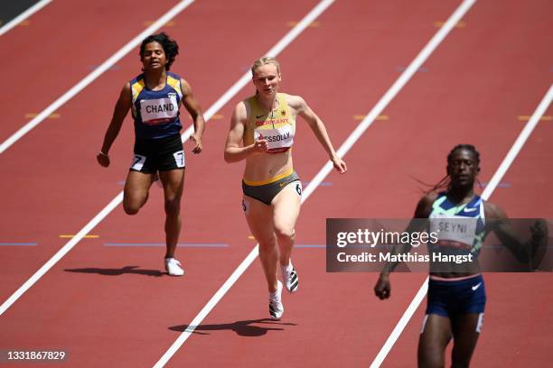 Jessica-Bianca Wessolly of Team Germany competes in round one of the Women's 200m heats on day ten of the Tokyo 2020 Olympic Games at Olympic Stadium...