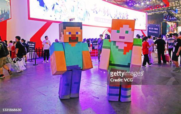 People cosplay during the 19th China Digital Entertainment Expo & Conference is held at Shanghai New International Expo Centre on August 1, 2021 in...