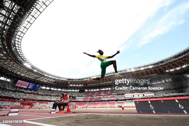 Tajay Gayle of Team Jamaica competes in the Men's Long Jump Final on day ten of the Tokyo 2020 Olympic Games at Olympic Stadium on August 02, 2021 in...