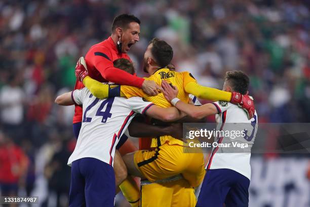 Players of United States celebrate after winning the CONCACAF Gold Cup 2021 final match between United States and Mexico at Allegiant Stadium on...