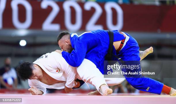 Hisayoshi Harasawa of Team Japan and Lukas Krpalek of Team Czech Republic compete in the Men's +100kg semi final on day seven of the Tokyo 2020...