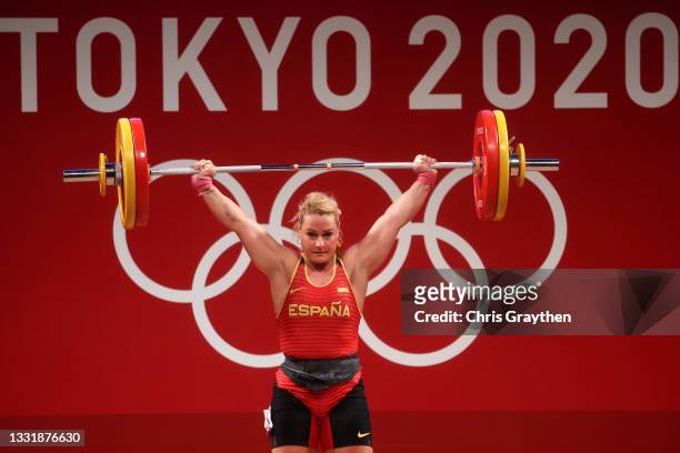 Lidia Valentin Perez of Team Spain competes during the Weightlifting - Women's 87kg Group B on day ten of the Tokyo 2020 Olympic Games at Tokyo...