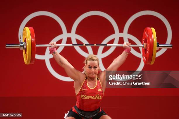 Lidia Valentin Perez of Team Spain competes during the Weightlifting - Women's 87kg Group B on day ten of the Tokyo 2020 Olympic Games at Tokyo...
