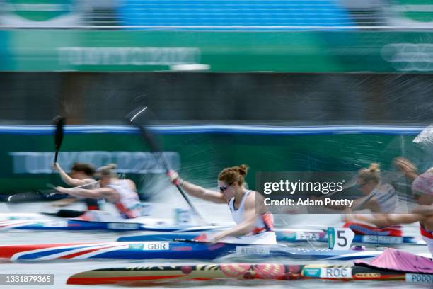 Deborah Kerr of Team Great Britain competes during Women's Kayak Single 200m Quarterfinal on day ten of the Tokyo 2020 Olympic Games at Sea Forest...