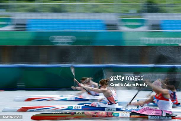 Deborah Kerr of Team Great Britain competes during Women's Kayak Single 200m Quarterfinal on day ten of the Tokyo 2020 Olympic Games at Sea Forest...