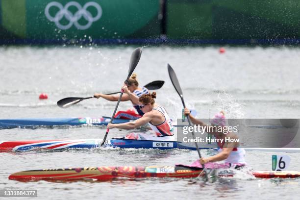 Deborah Kerr of Team Great Britain competes during Women's Kayak Single 200m Quarterfinal on day ten of the Tokyo 2020 Olympic Games at Sea Forest...