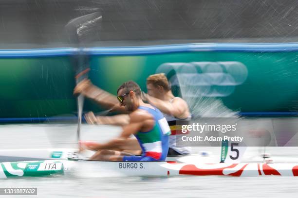 Samuele Burgo of Team Italy competes during Men's Kayak Single 1000m Quarterfinal on day ten of the Tokyo 2020 Olympic Games at Sea Forest Waterway...