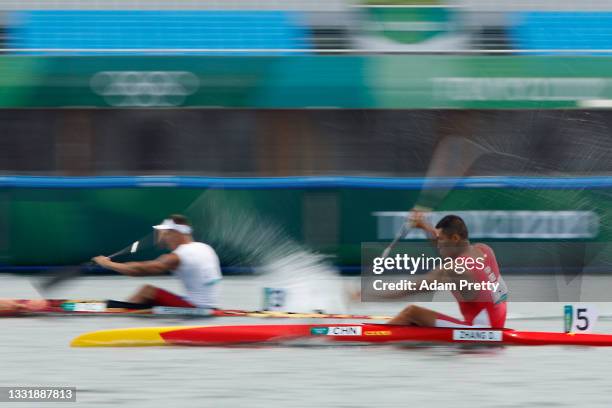 Dong Zhang of Team China competes during Men's Kayak Single 1000m Quarterfinal on day ten of the Tokyo 2020 Olympic Games at Sea Forest Waterway on...