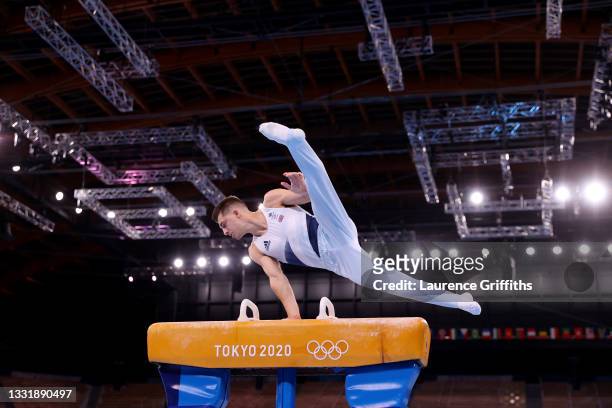 Max Whitlock of Team Great Britain competes in the Men's Pommel Horse Final on day nine on day nine of the Tokyo 2020 Olympic Games at Ariake...