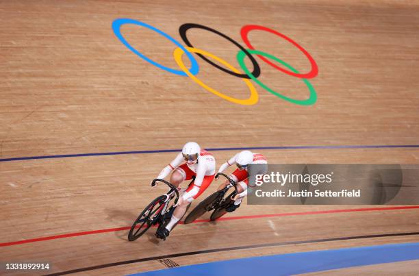 Marlena Karwacka and Urzula Los of Team Poland during the Women's team sprint qualifying of the Track Cycling on day 10 of the Tokyo Olympics 2021...