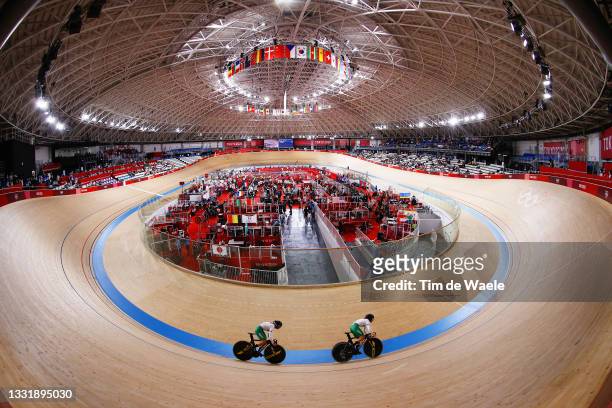General view of Yuli Verdugo Osuna and Luz Daniela Gaxiola Gonzalez of Team Mexico sprint during the Women's team sprint qualifying of the Track...