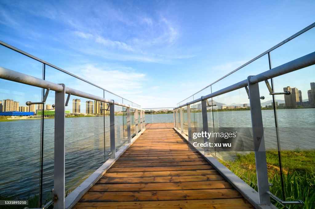 Stainless steel handrails and glass balconies on the roof