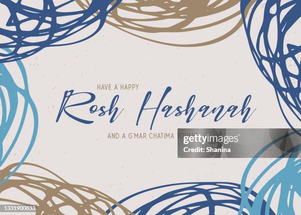 rosch haschana grußkarte - blau und gold - rosch haschana stock-grafiken, -clipart, -cartoons und -symbole