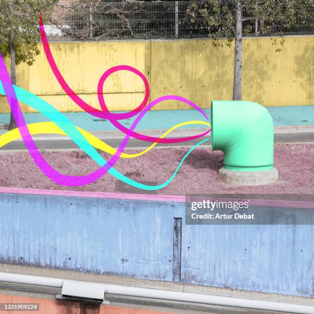 colorful and creative art work with street ventilation and sound waved ribbons. - abstract sound stock-fotos und bilder