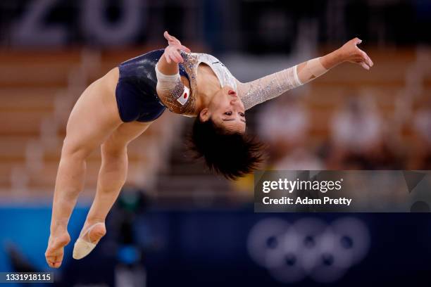 Mai Murakami of Team Japan competes during the Women's Floor Exercise Final on day ten of the Tokyo 2020 Olympic Games at Ariake Gymnastics Centre on...