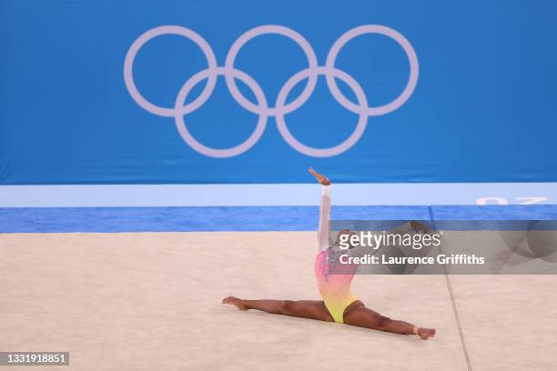Rebeca Andrade of Team Brazil competes during the Women's Floor Exercise Final on day ten of the Tokyo 2020 Olympic Games at Ariake Gymnastics Centre...