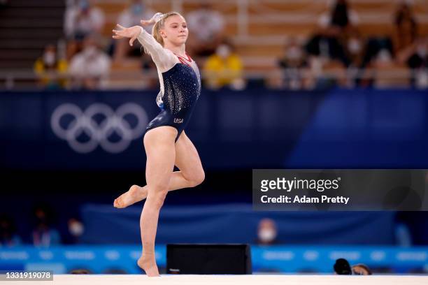 Jade Carey of Team United States competes during the Women's Floor Exercise Final on day ten of the Tokyo 2020 Olympic Games at Ariake Gymnastics...