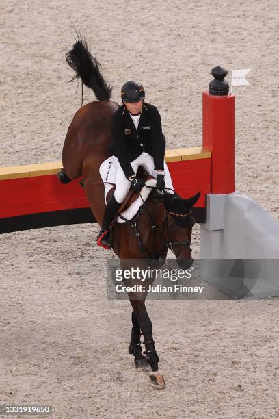 Michael Jung of Team Germany riding Chipmunk FRH competes during the Eventing Jumping Team Final and Individual Qualifier on day ten of the Tokyo...