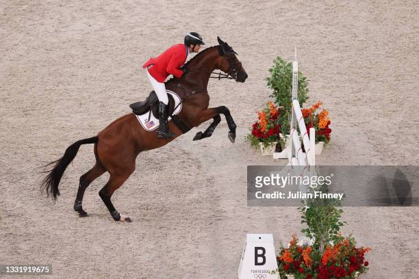 Phillip Dutton of Team United States riding Z competes during the Eventing Jumping Team Final and Individual Qualifier on day ten of the Tokyo 2020...
