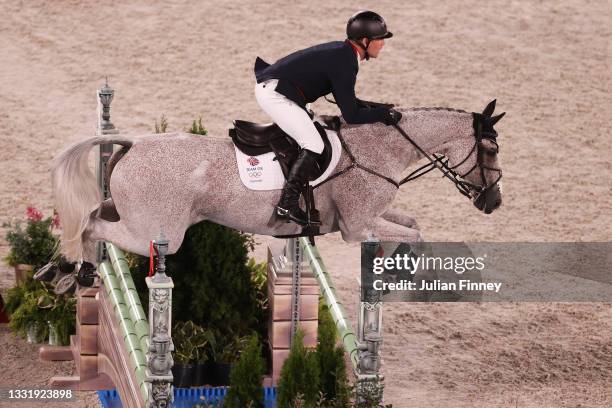 Oliver Townend of Team Great Britain riding Ballaghmor Class competes during the Eventing Jumping Team Final and Individual Qualifier on day ten of...
