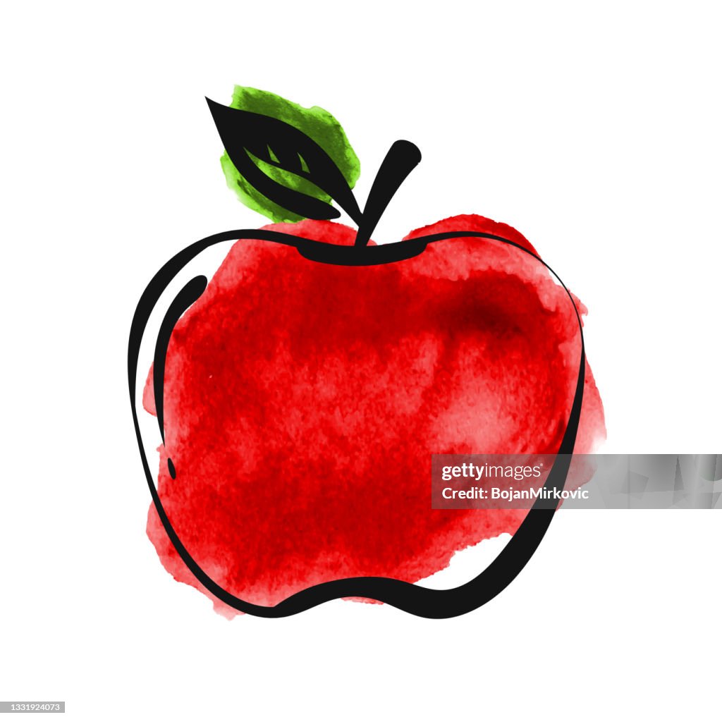 Watercolor apple icon on white background. Vector