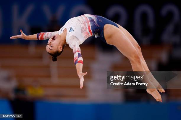 Jennifer Gadirova of Team Great Britain competes during the Women's Floor Exercise Final on day ten of the Tokyo 2020 Olympic Games at Ariake...
