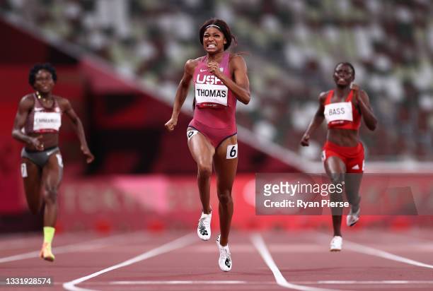 Gabrielle Thomas of Team USA competes in the Women's 200 metres Semi Final on day ten of the Tokyo 2020 Olympic Games at Olympic Stadium on August...