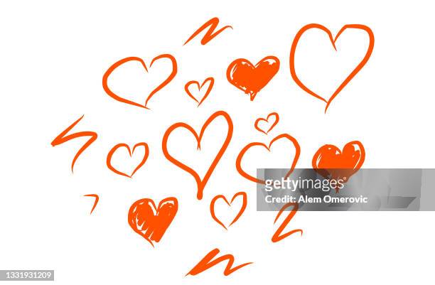 various size hearts doodle sketches. - romanticism art stock pictures, royalty-free photos & images