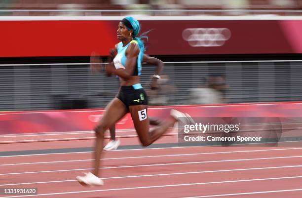 Shaunae Miller-Uibo of Team Bahamas competes in the Women's 200 metres Semi Finals on day ten of the Tokyo 2020 Olympic Games at Olympic Stadium on...