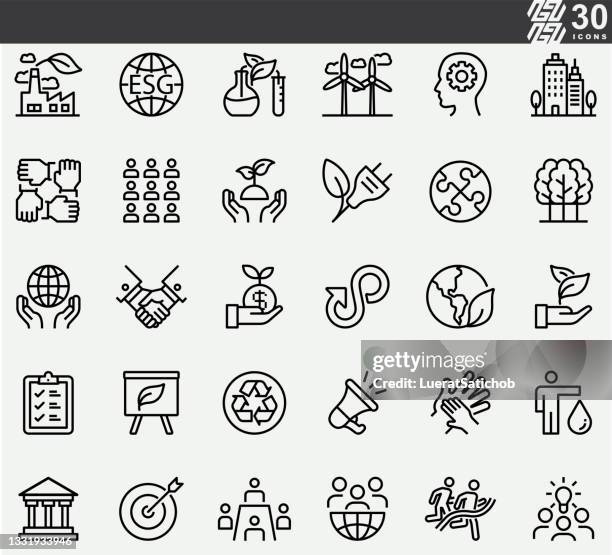 esg,environmental, social, and governance line icons - responsible business icon stock illustrations
