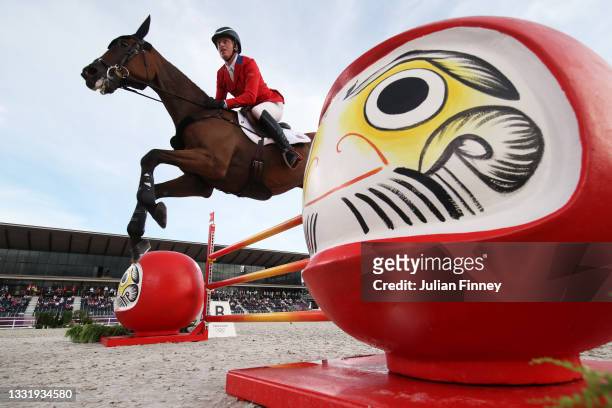 Doug Payne of Team United States riding Vandiver competes during the Eventing Jumping Team Final and Individual Qualifier on day ten of the Tokyo...