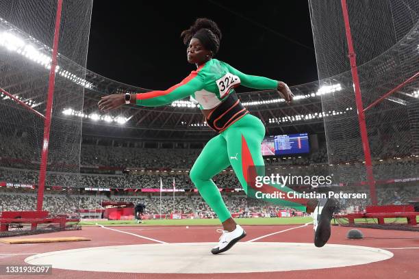 Liliana Ca of Team Portugal competes in the Women's Discus Final on day ten of the Tokyo 2020 Olympic Games at Olympic Stadium on August 02, 2021 in...