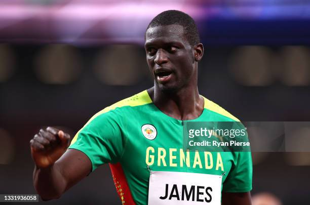 Kirani James of Team Grenada reacts after he competes in the Men's 400 metres semi finals on day ten of the Tokyo 2020 Olympic Games at Olympic...