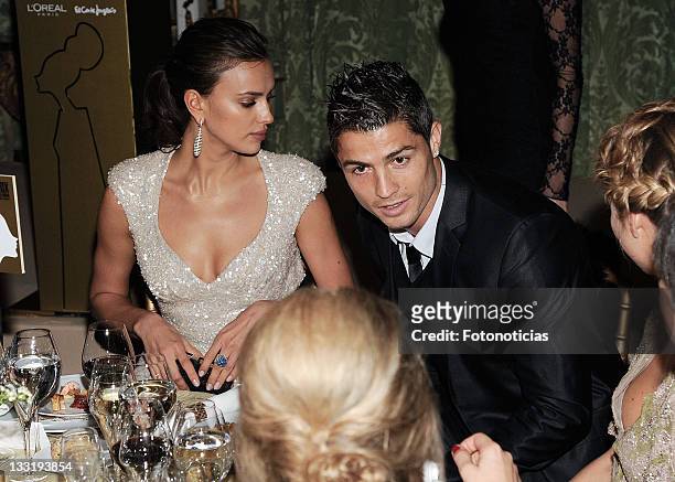 Model Irina Shayk and football player Cristiano Ronaldo attend Marie Claire Prix de la Mode 2011 gala at the French Ambassador's Residence on...