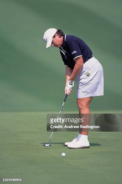 Meg Mallon of the United States putts to the hole during the 28th edition of the Nabisco Dinah Shore golf tournament on 28th March 1999 at the...