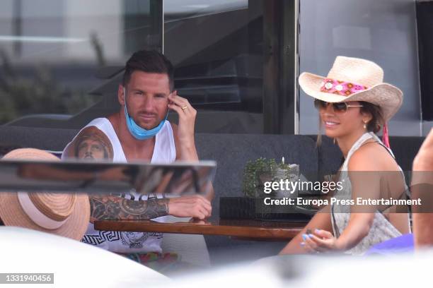 Leo Messi with his wife Antonella Rocuzzo enjoying a day at sea with the family, August 2 in Ibiza, Spain.
