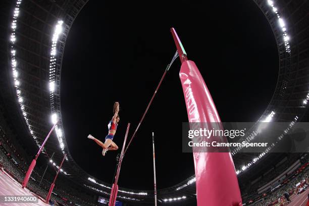 Lene Onsrud Retzius of Team Norway competes in the Women's Pole Vault qualification on day ten of the Tokyo 2020 Olympic Games at Olympic Stadium on...