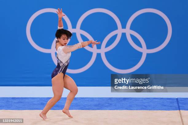 Mai Murakami of Team Japan competes during the Women's Floor Exercise Final on day ten of the Tokyo 2020 Olympic Games at Ariake Gymnastics Centre on...