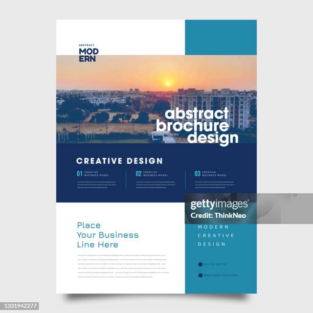 clean corporate business bifold brochure magazine print-ready design template with minimal, creative and abstract shapes in a4 format - handbook stock illustrations