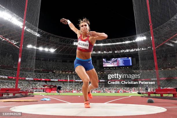 Valarie Allman of Team United States competes in the Women's Discus Final on day ten of the Tokyo 2020 Olympic Games at Olympic Stadium on August 02,...