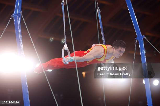 Yang Liu of Team China competes during Men's Rings Final on day ten of the Tokyo 2020 Olympic Games at Ariake Gymnastics Centre on August 02, 2021 in...