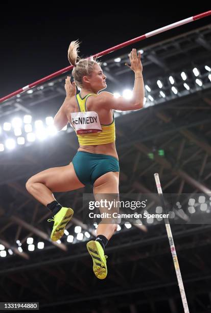 Nina Kennedy of Team Australia competes in the Women's Pole Vault Qualification on day ten of the Tokyo 2020 Olympic Games at Olympic Stadium on...