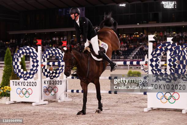 Jesse Campbell of Team New Zealand riding Diachello competes during the Eventing Individual Jumping Final on day ten of the Tokyo 2020 Olympic...