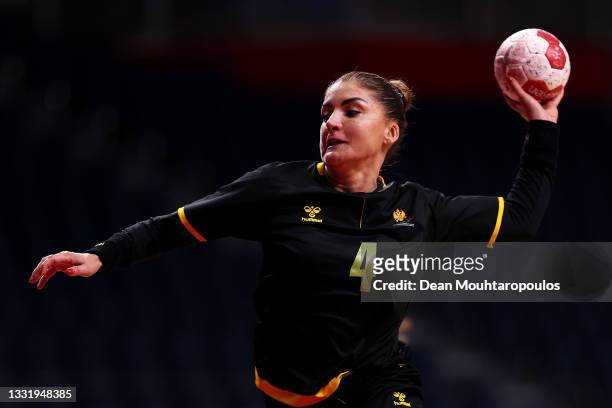 Jovanka Radicevic of Team Montenegro shoots at goal during the Women's Preliminary Round Group A handball match between Netherlands and Montenegro on...